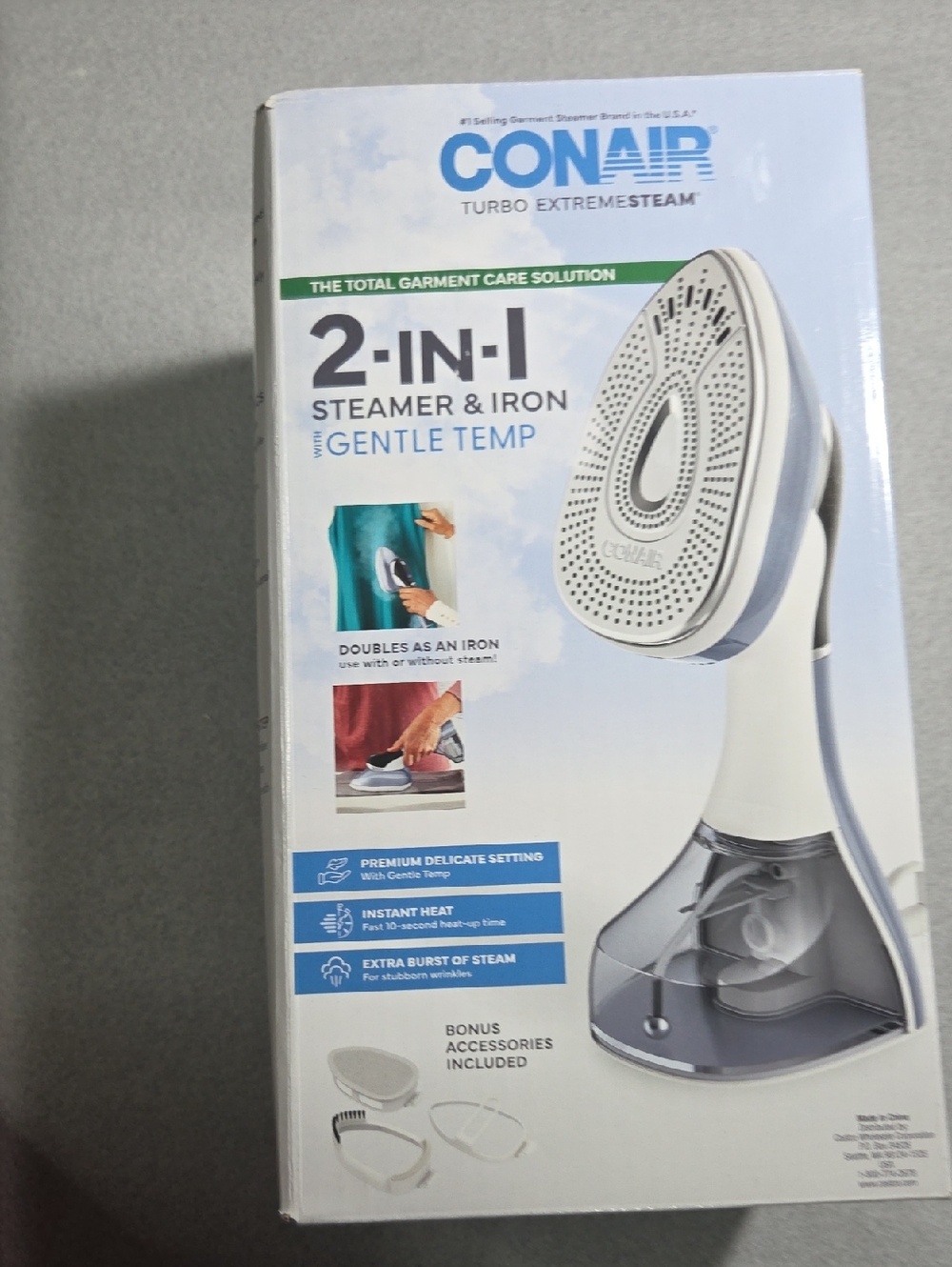 Conair Turbo ExtremeSteam 2-in-1 Handheld Garment Steamer & Iron Open Box